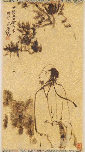 CHINESE SCROLL PAINTING OF WISE MAN UNDER TREE