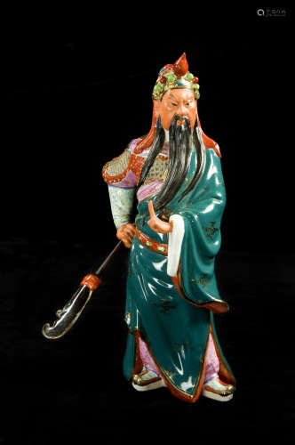 Chinese Famille-rose standing Guan Gong Figurine (small)