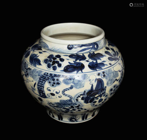 A Chinese Yuan Style Blue and White Porcelain Vase with Story Portrait