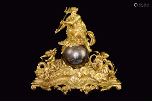 A Gilt Bronze Neptune Statue Ball Shape Mental Clock