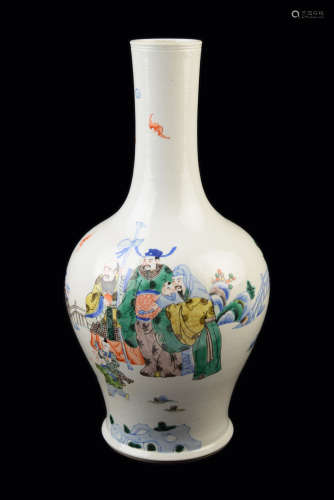 [Chinese] A Penta-Colour (Wu-cai) Long Neck Vase with Portrait