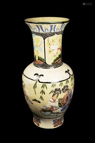 A Large Chinese Colour Porcelain Vase with Portraits of Flowers and Ladies