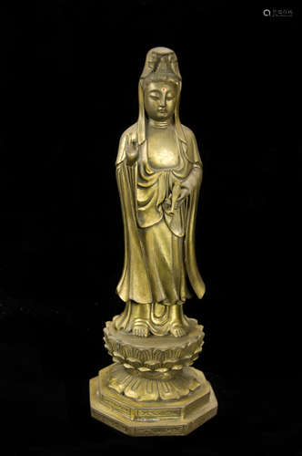 Gilt bronze small standing Avalokitesvara (Guanyin) statue