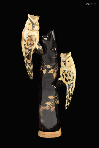 A Buffalo Horn Carved Owl on the Tree Ornament