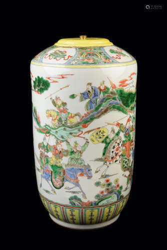 [Chinese] A Penta-Colour (Wu-cai) Vase Modified Lamp with Story Portrait