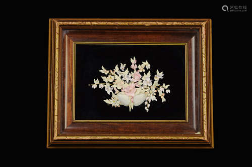 A Shell Collaged Flower Basket in Frame