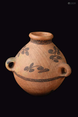 A Red Clay Pottery Tri-Handle Jar