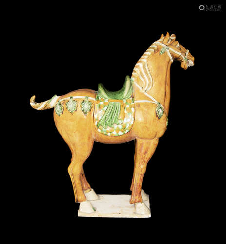 A Large Chinese Tang Dynasty Style Tri-Colour Porcelain Horse Statue