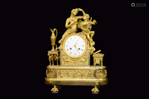 A Gilt Bronze Aphrodite and Hermes Sculpture Mental Clock