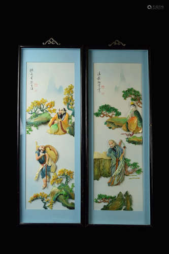 A Pair of Framed Chaoshan Shell Cuttina of Four of Eight Immortals