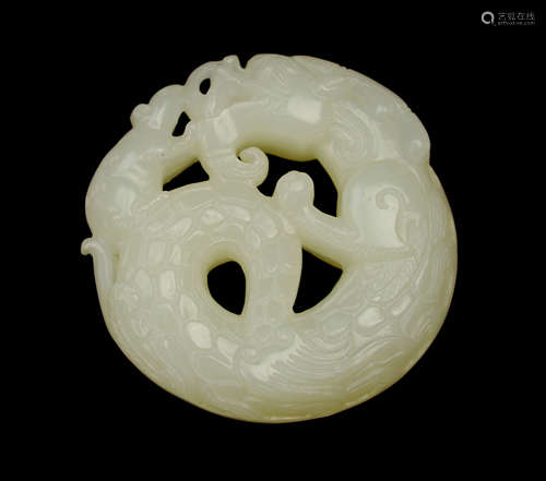 [Chinese] A White Jade Plaque with Design of a Dragon and a Mouse