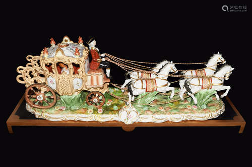 A Continental Porcelain Four-Horse Carriage Decorative Ornament