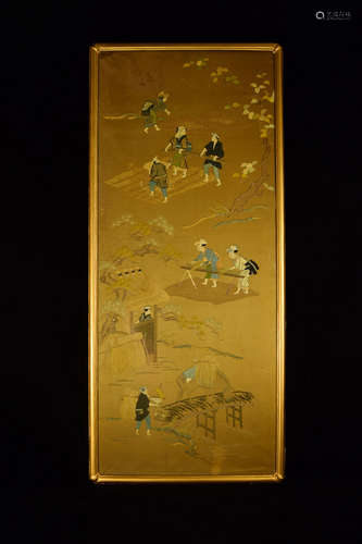 [Japanese] A Framed Embroidery Work with Farmers of Edo Period