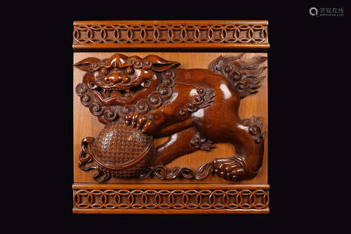 [Chinese] A Hardwood Carved Lion Hanging Ornament