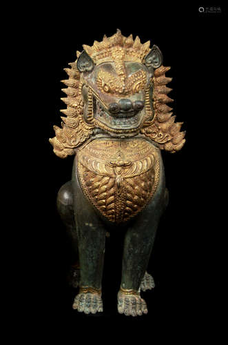 A Wood Carved Thai Lion Figurine