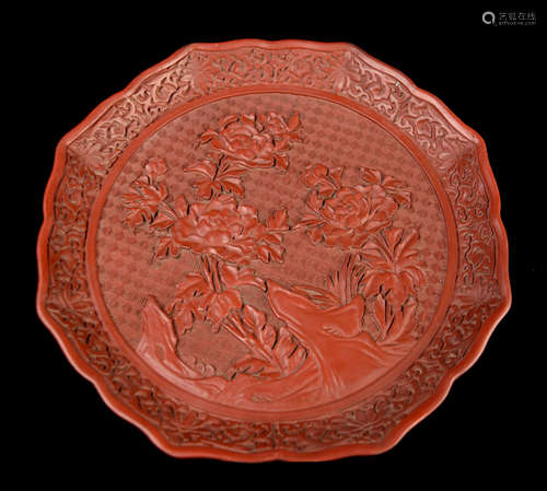 [Chinese] A Cinnabar Lacquered Octagonal Decorative Plate