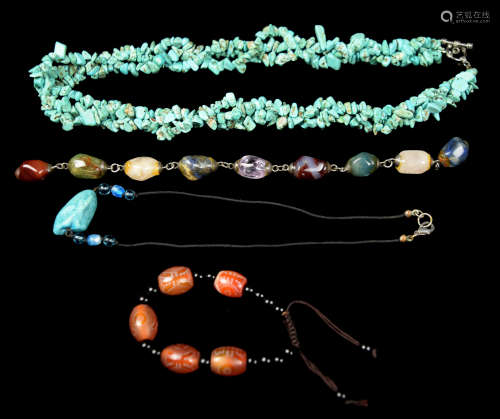 Assorted Jewelry Set with Turquoise Necklace, Pendant, and Jade Bead Bracelets