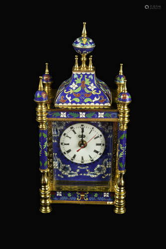 An Old Chinese Cloisonne Clock with Lady Portrait on the Side