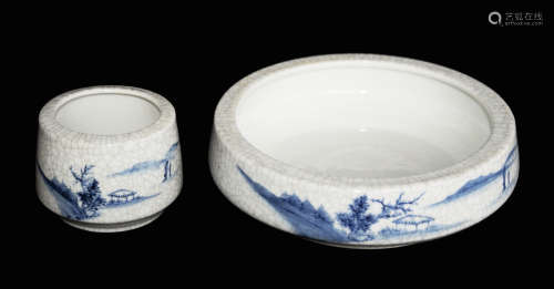 Chinese Blue and White Porcelain with Glaze Crack Tea cup and Tea Tray