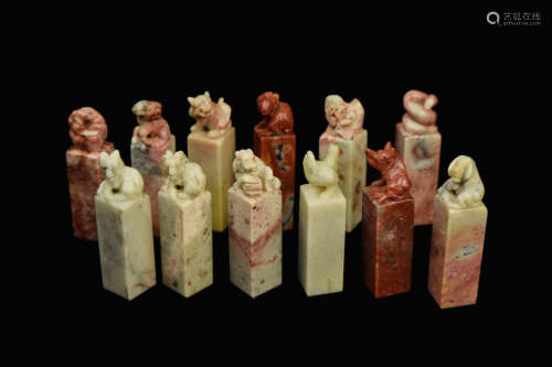 [Chinese] A Set of Twelve Qingtian Jade Carved Seals