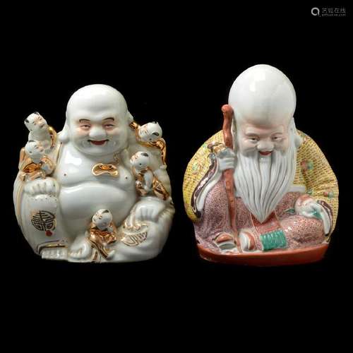 Two Chinese Porcelain Figures of Budai and Shoulao