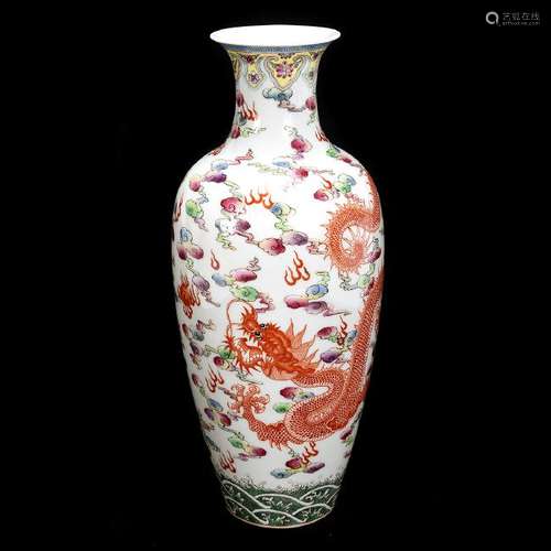 Chinese Famille Rose 'Dragon & Phoenix' Vase