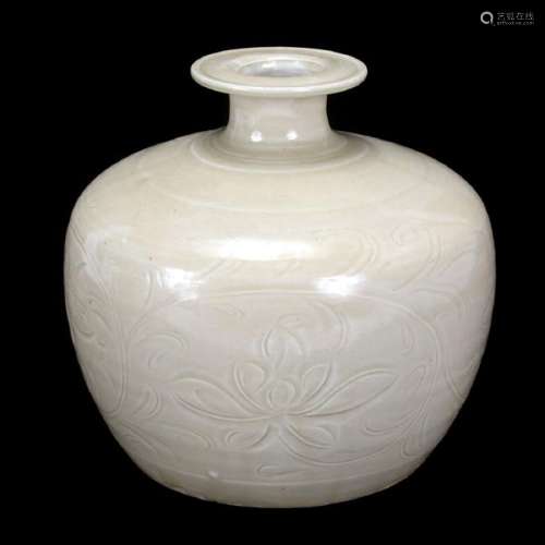 Chinese Dingyao Carved Ivory Glazed Truncated Meiping