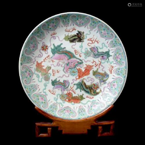 Chinese Porcelain Foo Dog Charger with Stand