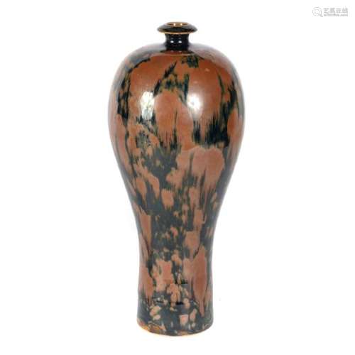 Chinese Russet Splashed Black Glazed Meiping Vase