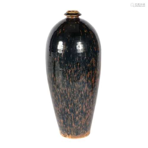 Large Chinese Russet Splashed Black Glazed Vase
