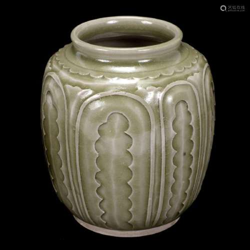 Chinese Yaozhou Carved Celadon Ovoid Jar
