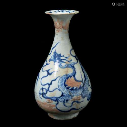 Chinese Blue and White Dragon Vase, Yuhuchun Ping