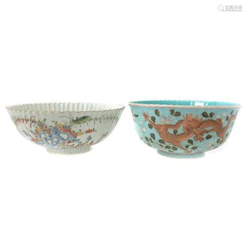 Two Large Chinese Famille Rose Porcelain Bowls