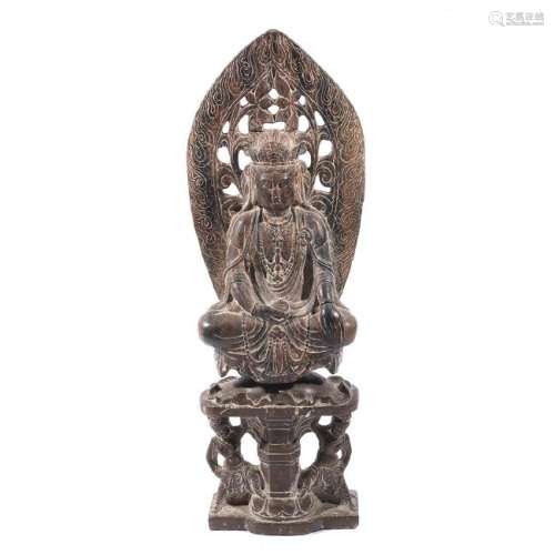 Chinese Dark Brown Stone Figure of Bodhisattva