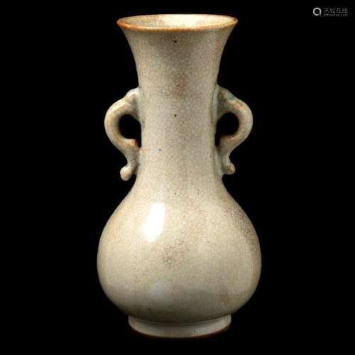 Crackled Glazed Vase with Looped Handles.
