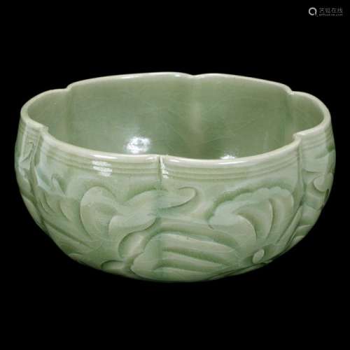 Chinese Yaozhou Carved Celadon Lobed Bowl