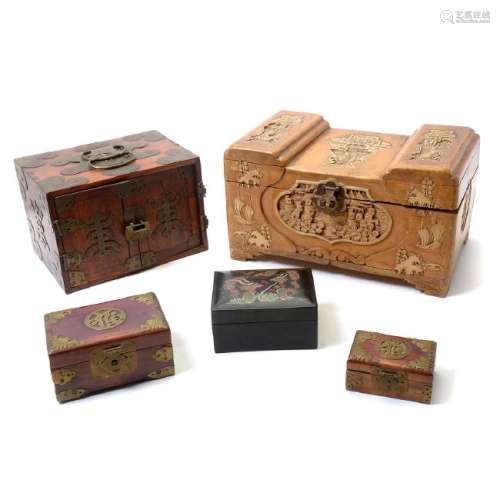 Group of Chinese Wooden Boxes and a Mahjong Set