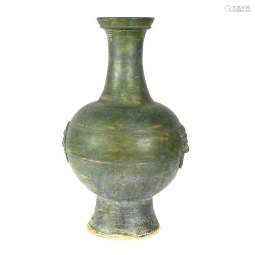 Large Chinese Green Glazed Pottery Vessel Hu