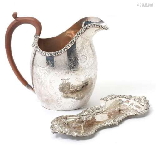 English Silver-Plated Water Pitcher and additional item