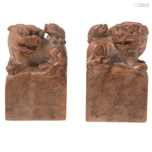 Pair of Chinese Soapstone Seals