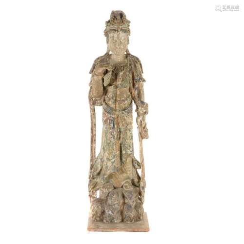 Massive Chinese Carved Wood Figure of Guanyin