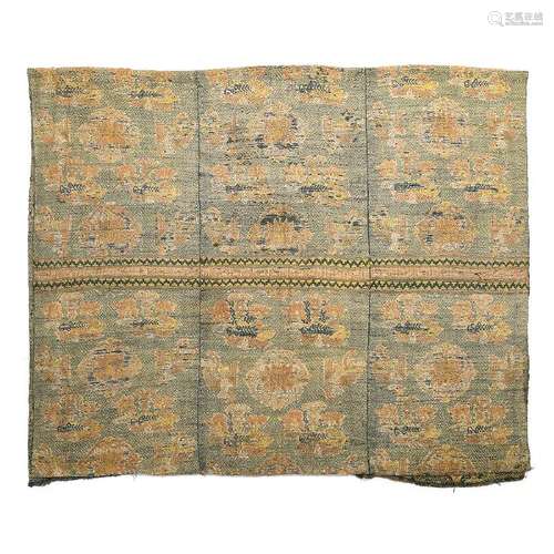 Chinese Blue Silk Brocade Key-Fret Ground Large Panel