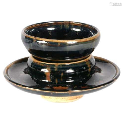 Chinese Dingyao Russet Splashed Black Glazed Cup and