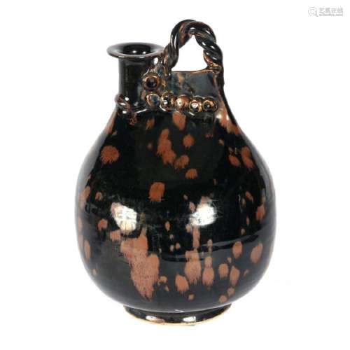 Chinese Russet-Splashed Black Glazed 'Pouch' Flask