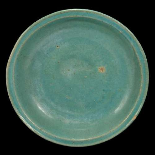 Large Chinese Turquoise Glazed Stoneware Dish