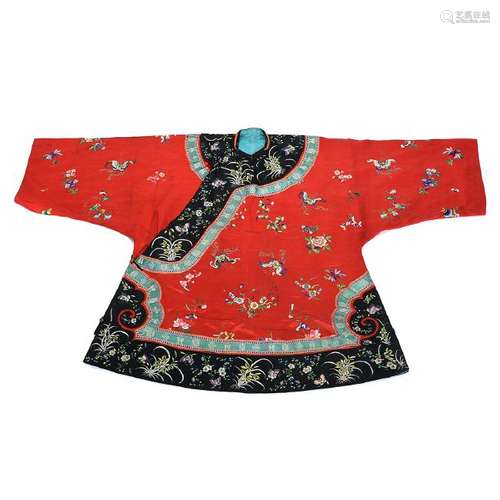 Chinese Red Silk Embroidered Lady's Robe