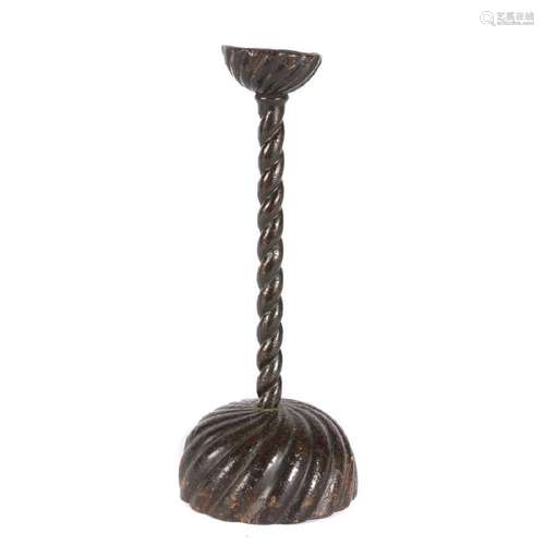 Japanese Mingei Carved Brown Lacquer Candle Stick