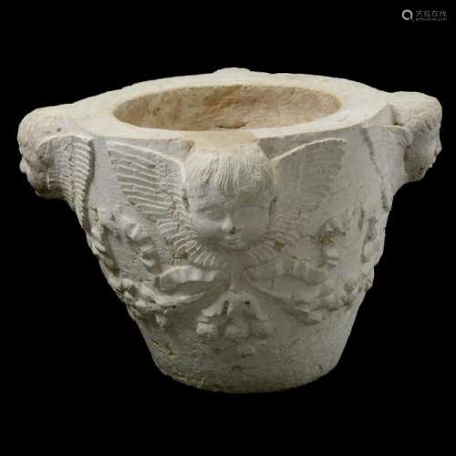 Italian Baroque Carved Marble Mortar