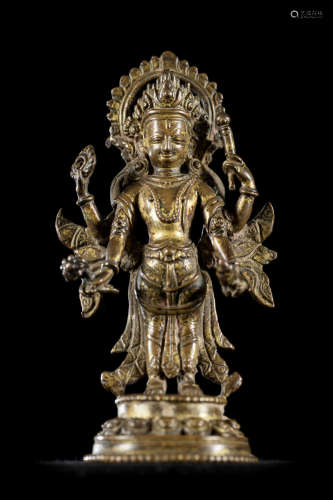 Nepalese sculpture in gilt bronze 'Vishnu', 17th/18th century