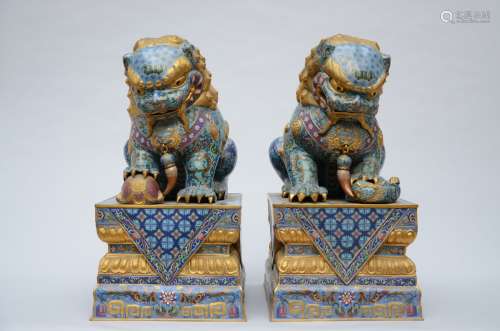 Pair of large Chinese sculptures in cloisonné 'Foo dogs'